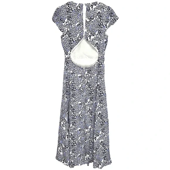 Reiss Livia Mosaic Print Split Midi Dress Floral Blue White Navy 7 - Picture 5 of 12